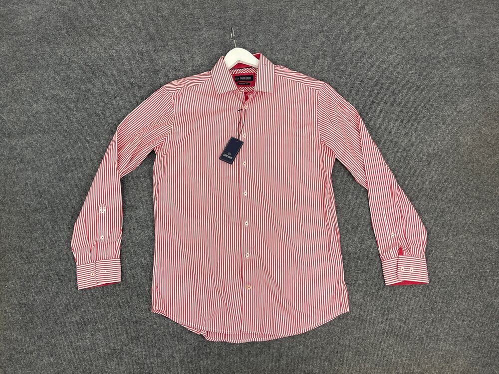 Camp David Shirt Men's Medium Striped Red Cotton Long Sleeve N5
